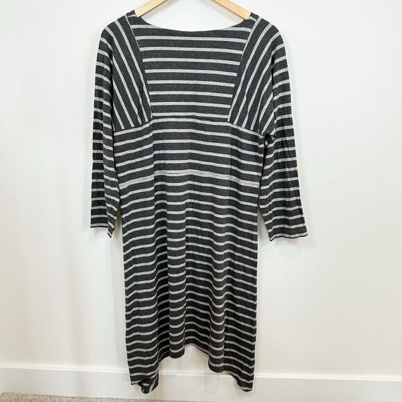 Gudrun Sjoden Dress Large Gray Stripe Organic Cotton Stretch Lagenlook Patch - Picture 3 of 10